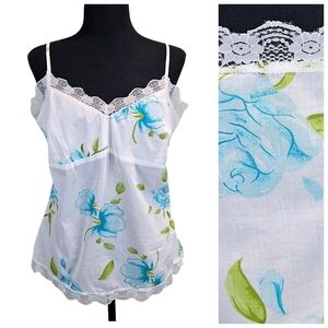 Vintage DCC Missy Lace Floral Cami S White Roses Milkmaid Cotton Cottagecore Y2K